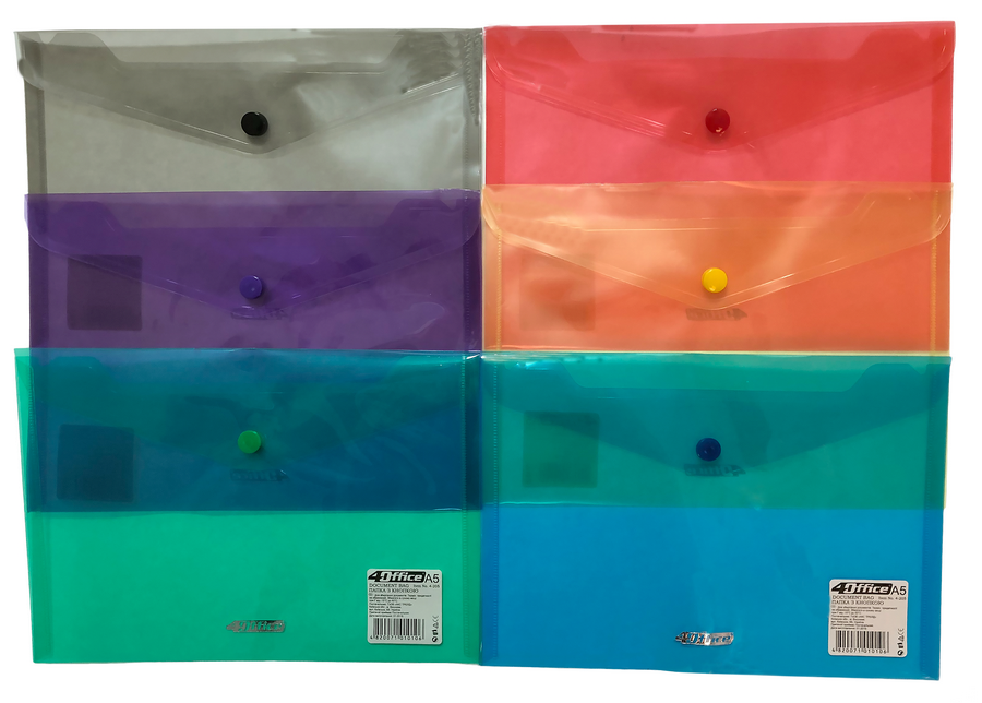 Папка з кнопкою 4OFFICE (4-205), поліпропілен, 120мкм, A5, 150 аркушів, прозора